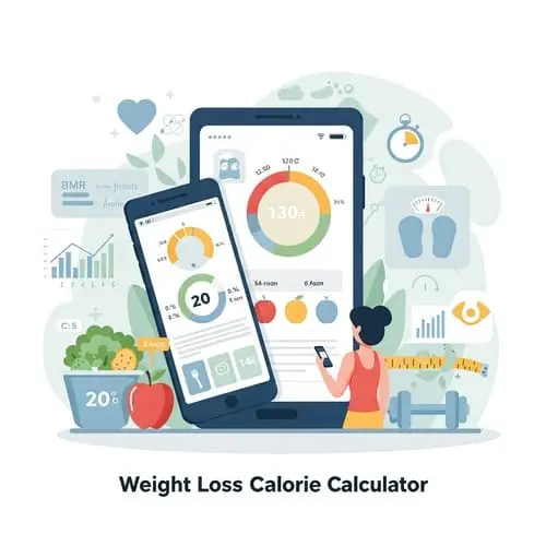Online Weight Loss Calorie Calculator Digital Weight Loss Tracking: A smartphone displaying a weight loss calculator app interface.